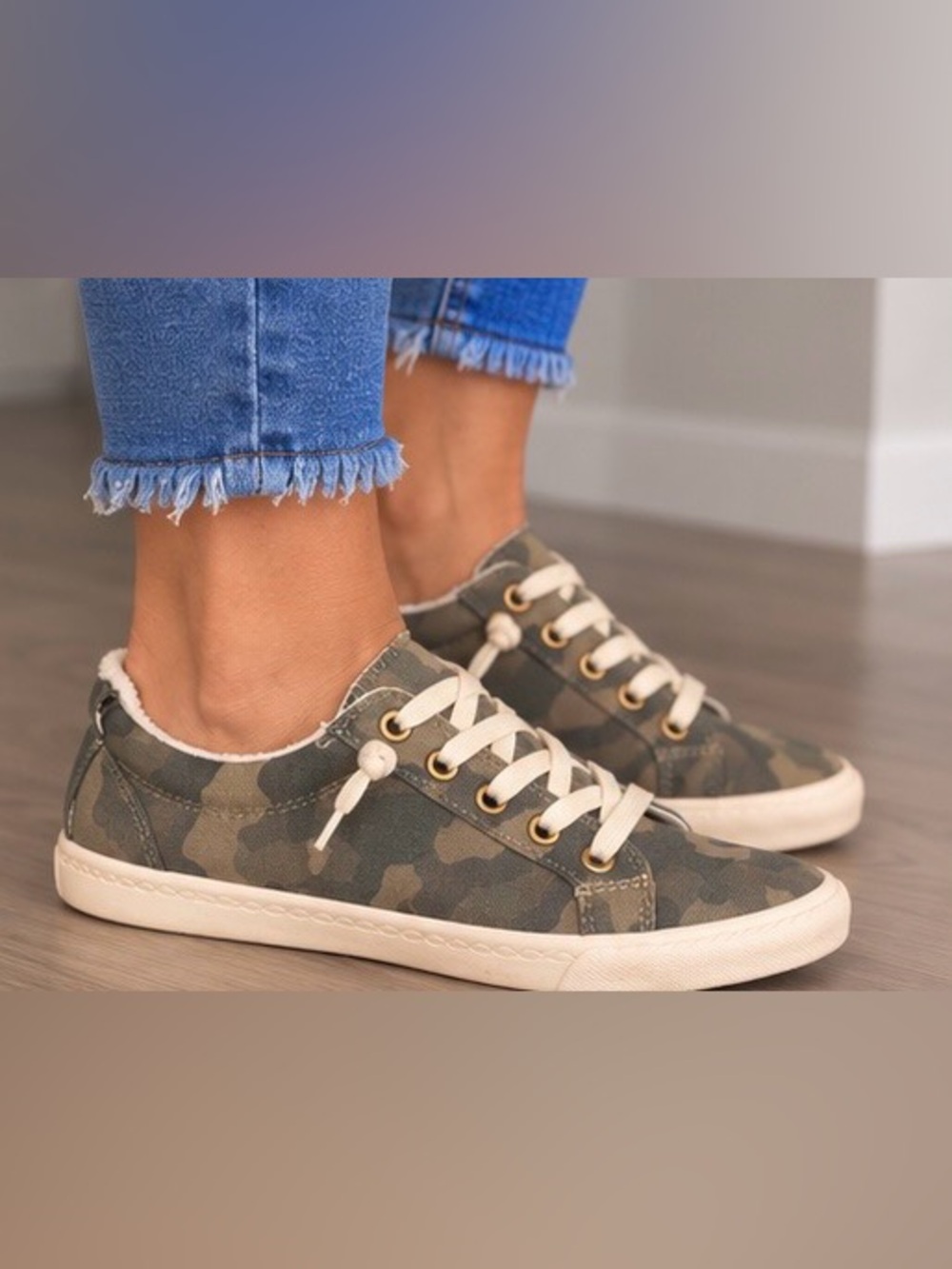 Time and Tru Olive Camo Low-Top Lace-Up Sneakers